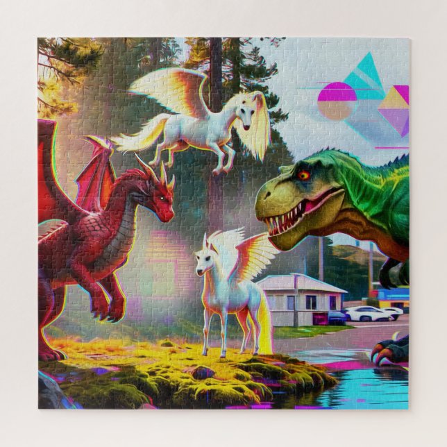 Quebra-cabeça Pégasus, Dragão, Dinossauro míticos e pré-históric (Vertical)