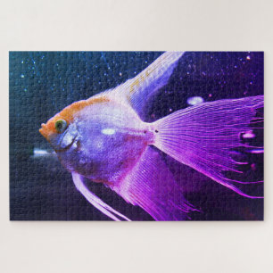 Quebra-cabeça Peixe-Anjo Radiante Neon Cósmico Retrato Subaquáti