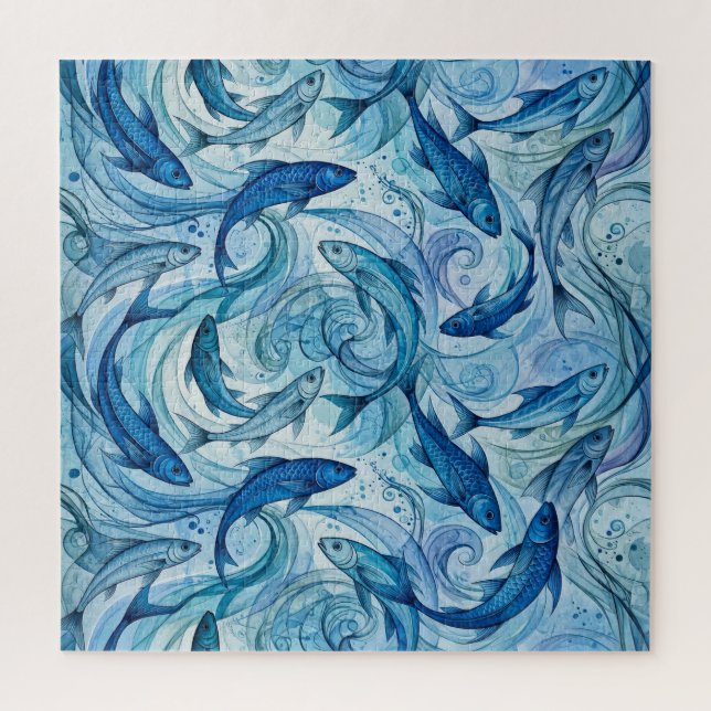 Quebra-cabeça Peixe Azul Místico Fluindo Harmonia (Vertical)