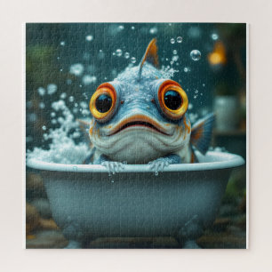 Quebra-cabeça Peixe engraçado no banho