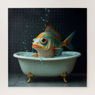 Quebra-cabeça Peixe engraçado no banho