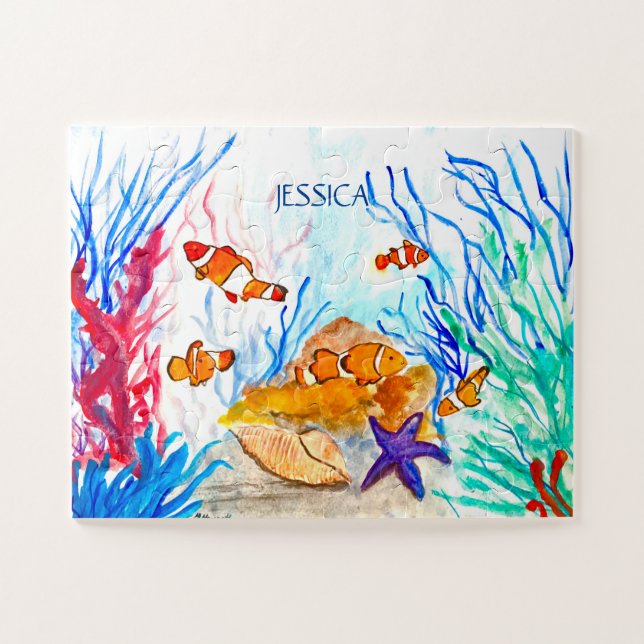 Quebra-cabeça Peixe Laranja Sob O Mar Para Crianças Pré-Escolas (Horizontal)