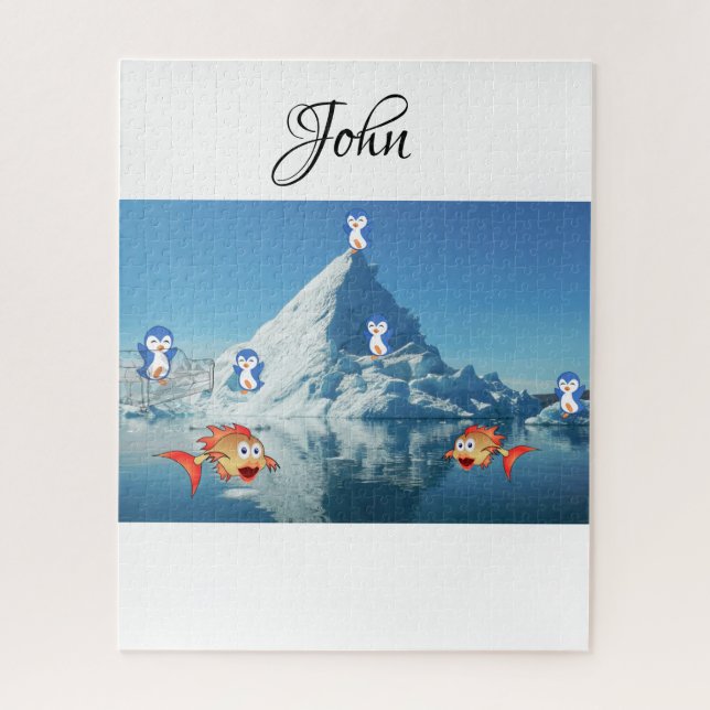 Quebra-cabeça Peixe Pinguim Namorados Feliz (Vertical)