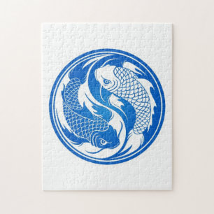 Quebra-cabeça Peixes azuis e brancos de Yin Yang Koi