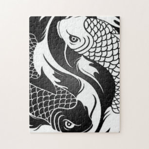 Quebra-cabeça Peixes brancos e pretos de Yin Yang Koi