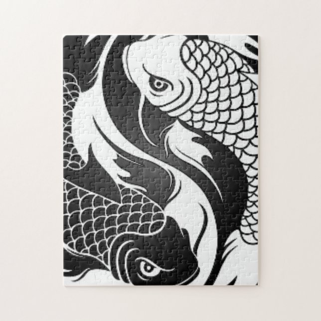 Quebra-cabeça Peixes brancos e pretos de Yin Yang Koi (Vertical)
