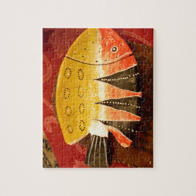 Quebra-cabeça peixes chatos, amarelos e vermelhos, com listras n (Vertical)