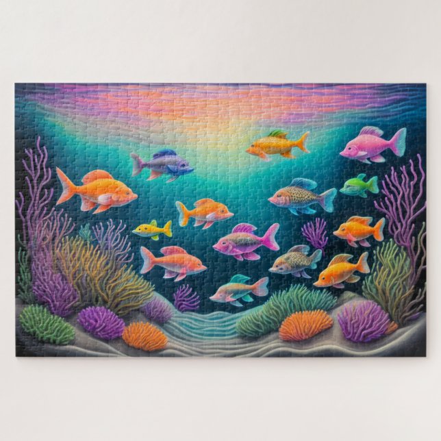 Quebra-cabeça Peixes Coloridos Desenhadores De Giz (Horizontal)