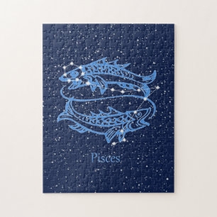 Quebra-cabeça Peixes Constelação e Sinal Zodiac com Estrelas