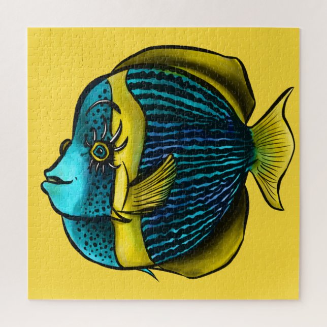 Quebra-cabeça Peixes Engraçados Marinha Aquática Sob O Mar Crian (Vertical)