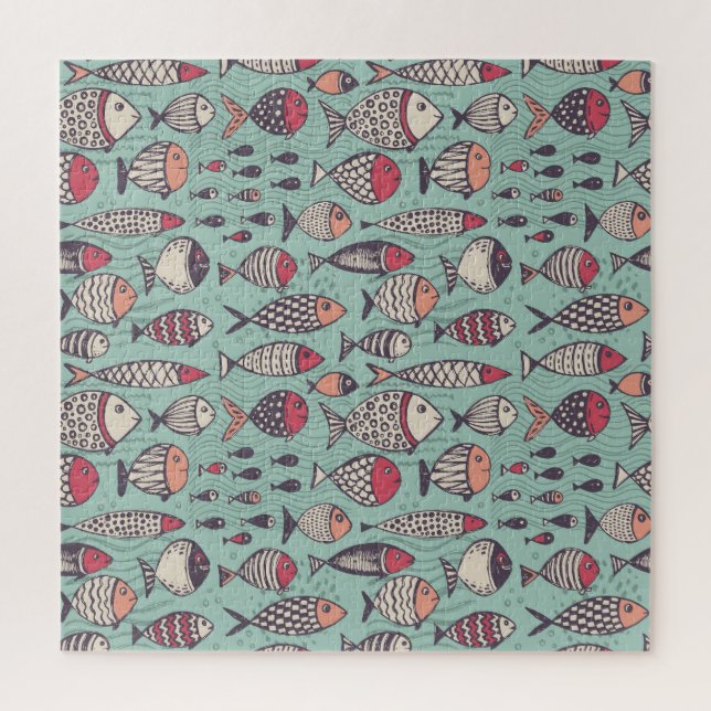 Quebra-cabeça Peixes engraçados: padrão sem costura desenhado à  (Vertical)