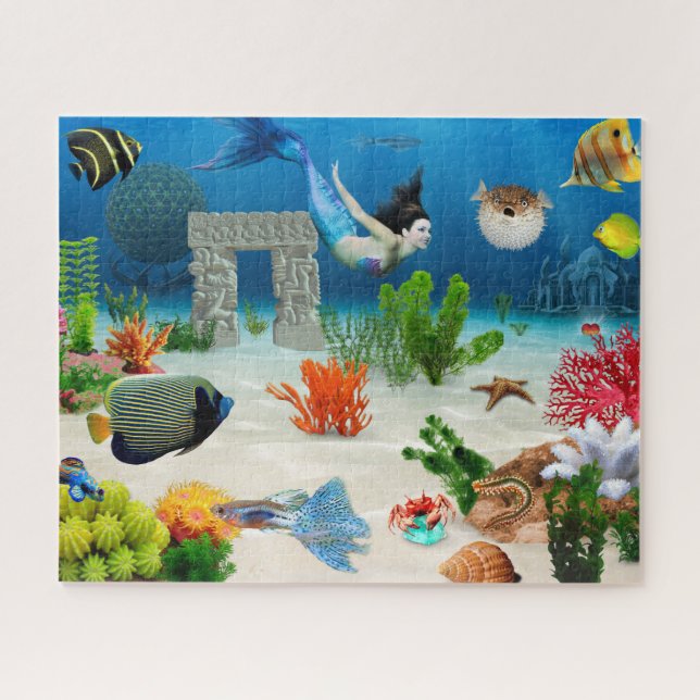 Quebra-cabeça Peixes marinhos Sereia Ariel Submarino Vida (Horizontal)