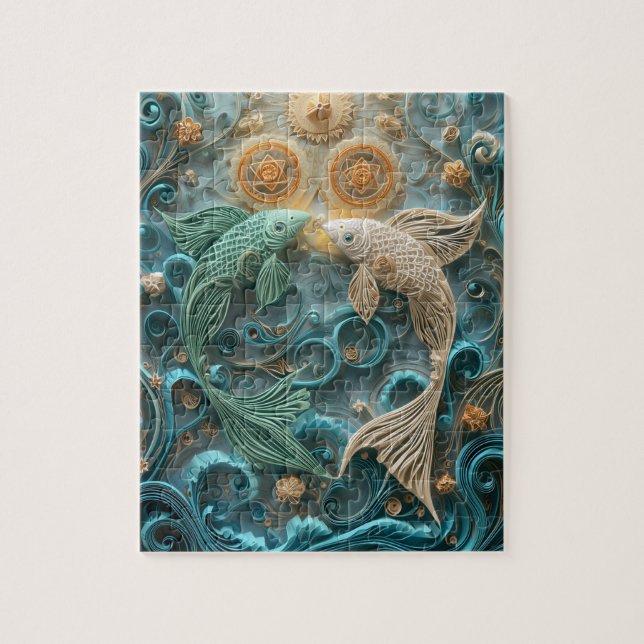 Quebra-cabeça Peixes Sonhadores de Peixes - Quilling de Papel (Vertical)