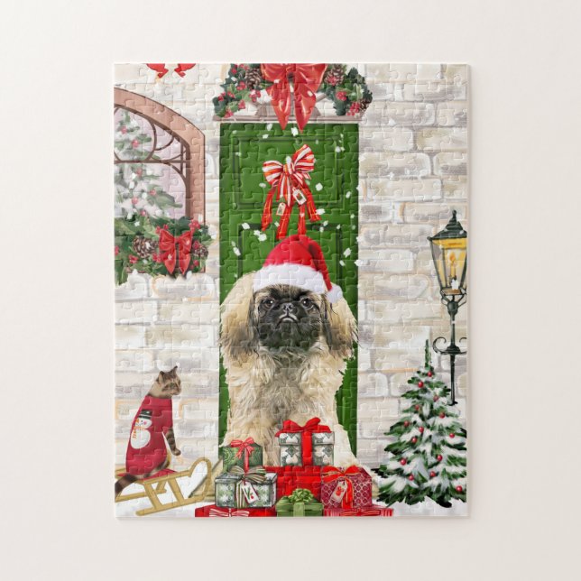 Quebra-cabeça Pekingese Dog Christmas (Vertical)