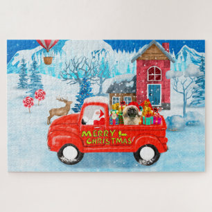Quebra-cabeça Pekingese Dog Christmas Delivery Truck Snow