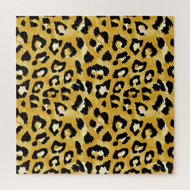 Quebra-cabeça Pele Animal, Leopardo Aquarela Sem Semente. (Vertical)