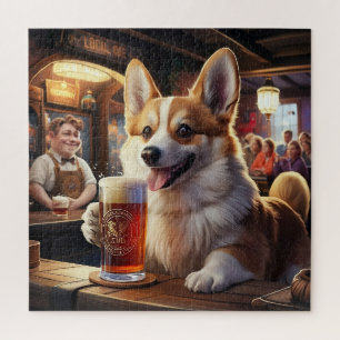 Quebra-cabeça Pembroke Corgi Bebendo uma Cerveja no Pub