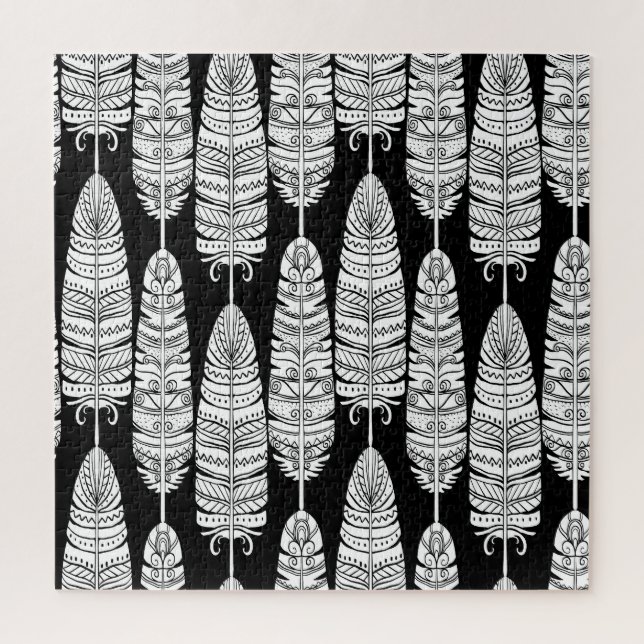 Quebra-cabeça Penas boho: padrão preto e branco (Vertical)