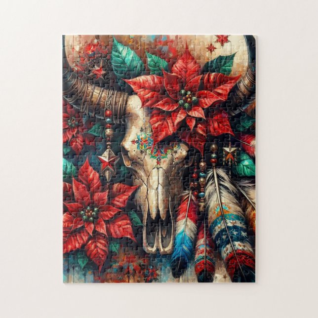 Quebra-cabeça Penas de Poinsettias do Cabelo de Vaca de Natal (Vertical)