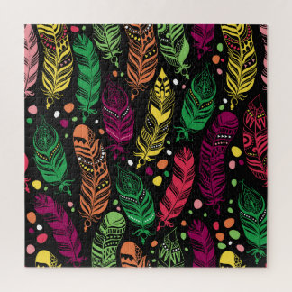 Quebra-cabeça Penas étnicas sem aparência, padrão vibrante.