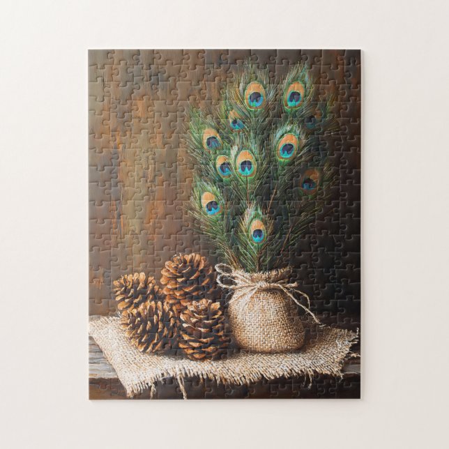Quebra-cabeça Penas Pavões de Pavão de Vida Contínua Pinecones (Vertical)