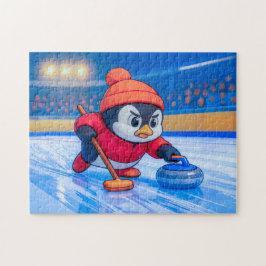 Quebra-cabeça Penguin Playing Curling on an Icy Winter Rink