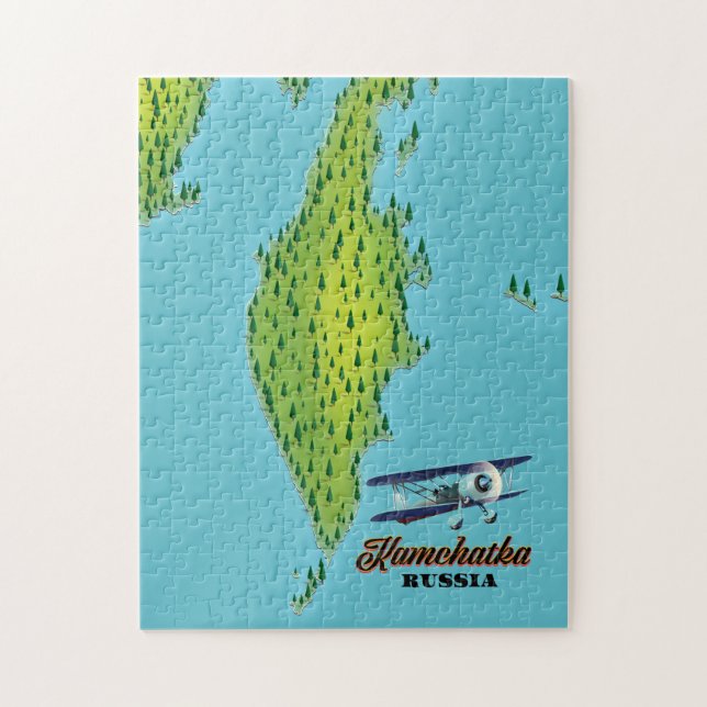 Quebra-cabeça Península de Kamchatka mapa de viagem Rússia. (Vertical)