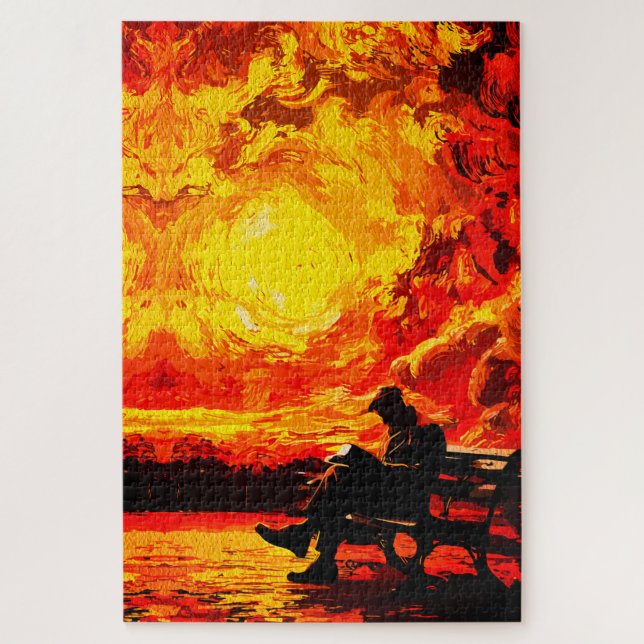 Quebra-cabeça Pensamento perdido - Reflexão sobre o Sol Surreal (Vertical)