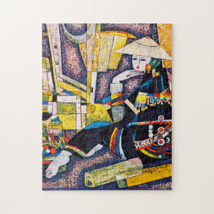 Quebra-cabeça Pensando na pintura de uma mulher vibrante orienta