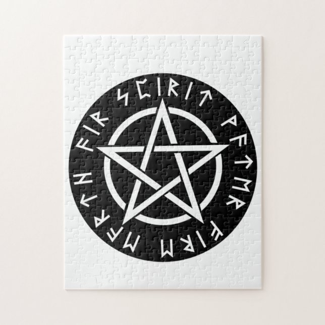 Quebra-cabeça Pentagram Runic preto de Wiccan (Vertical)