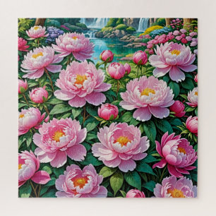 Quebra-cabeça Pêonias rosadas florescem