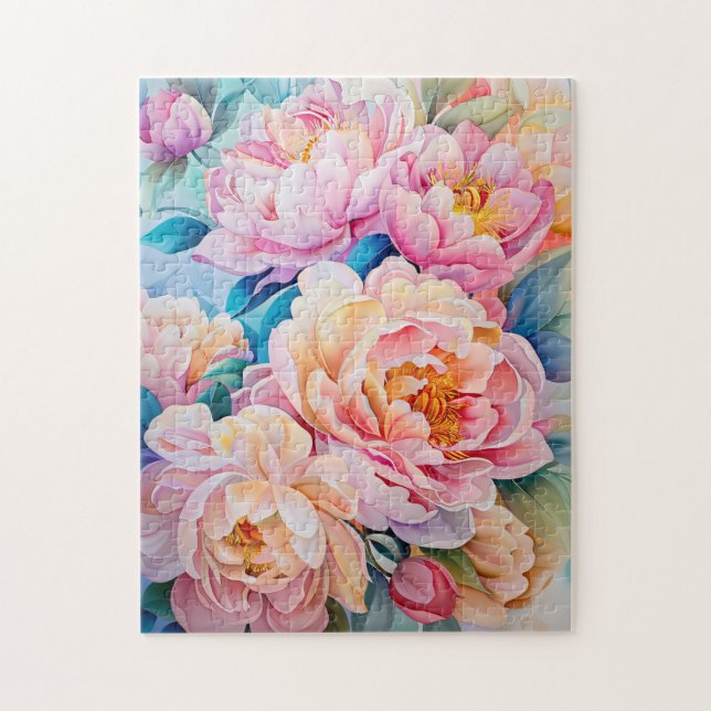 Quebra-cabeça Pêonias Vibrantes em Pastel Suave (Vertical)