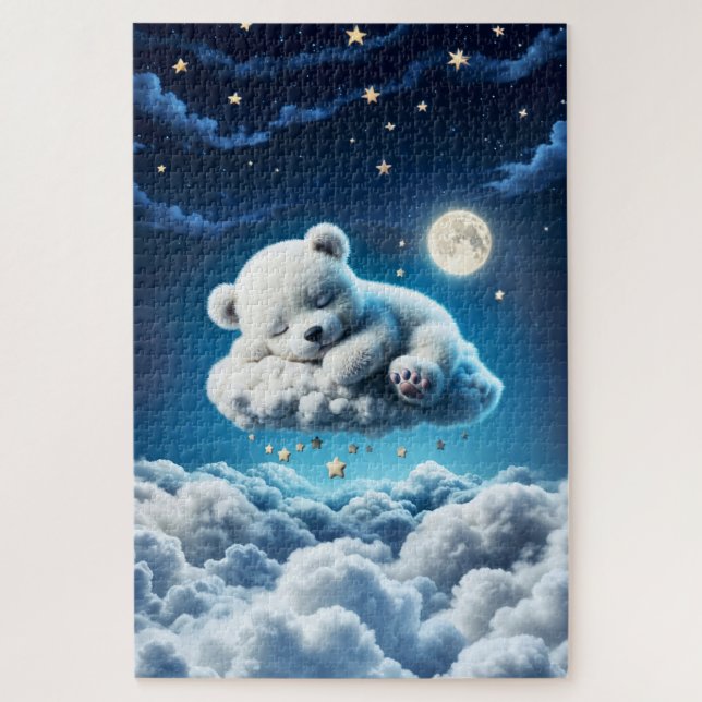 Quebra-cabeça Pequenas nuvens estrelas ursinho fantasia lua arte (Vertical)