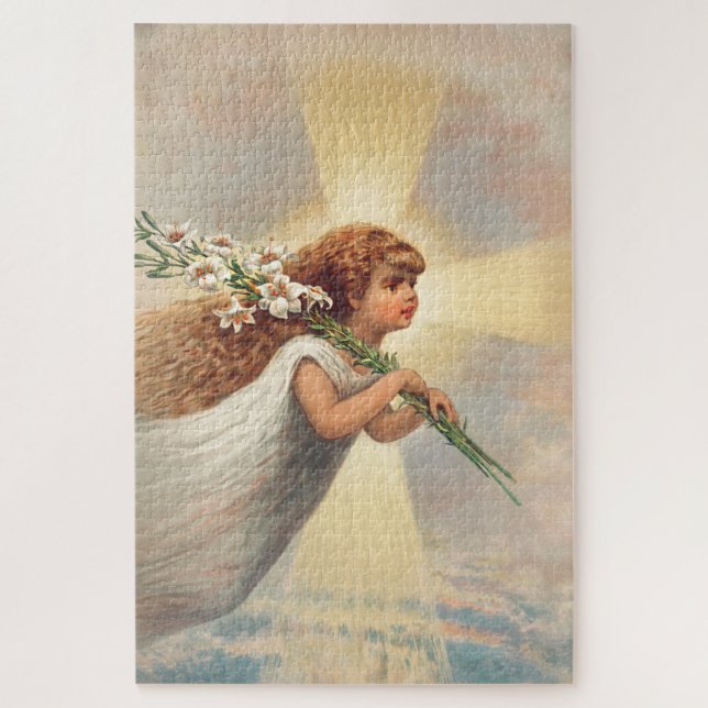Quebra-cabeça Pequeno anjo bebê segurando lírios (Vertical)