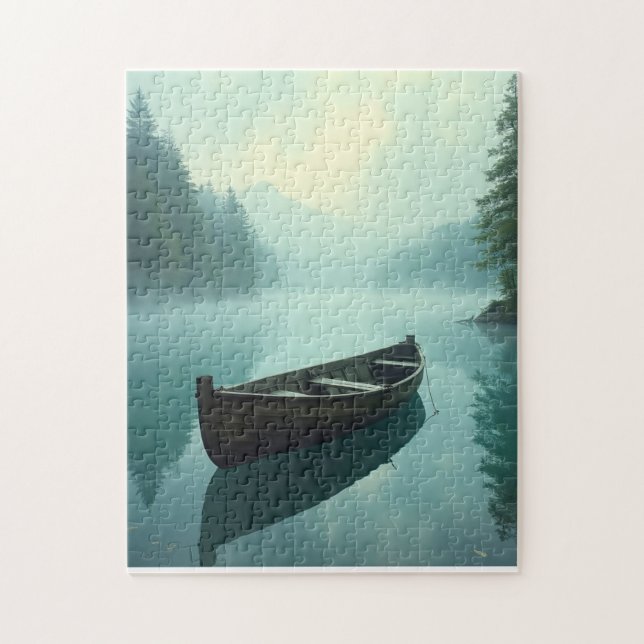 Quebra-cabeça Pequeno barco em um lago nebuloso (Vertical)