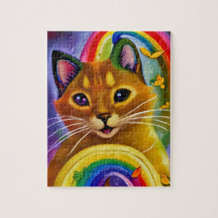 Quebra-cabeça Pequeno Gatinho Bonito com cores arco-íris, Gato