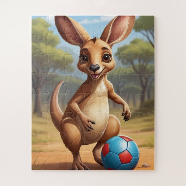 Quebra-cabeça Pequeno Kangaroo Jogando Futebol (Vertical)