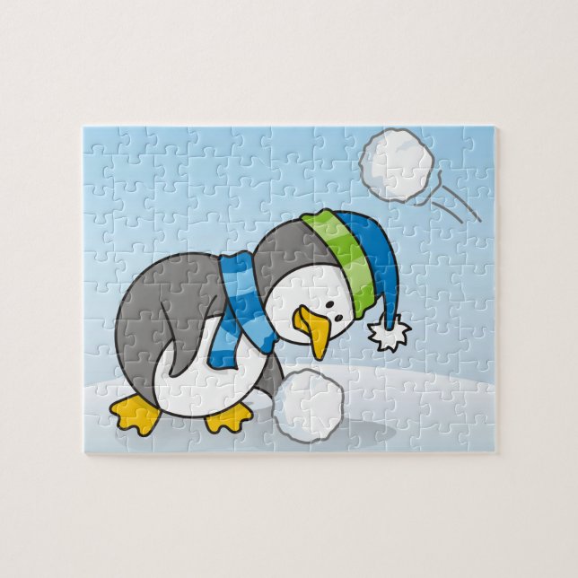Quebra-cabeça Pequeno pinguim pegando uma bola de neve (Horizontal)