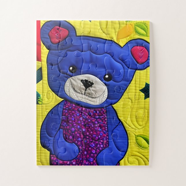 Quebra-cabeça Pequeno Urso Azul De Teddy Inclinado Como Design (Vertical)