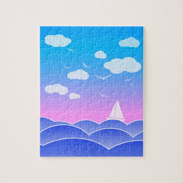 Quebra-cabeça Pequeno veleiro, mar azul, oceano marinho, criança (Vertical)