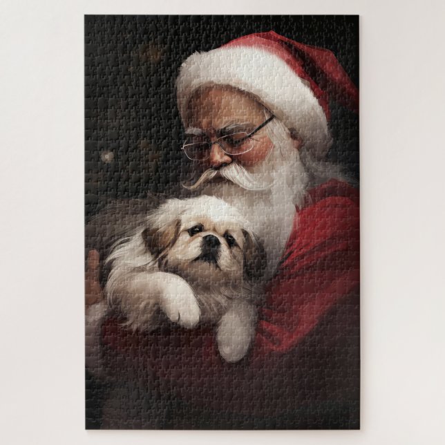 Quebra-cabeça Pequinês Com Papai Noel Natal Festivo (Vertical)