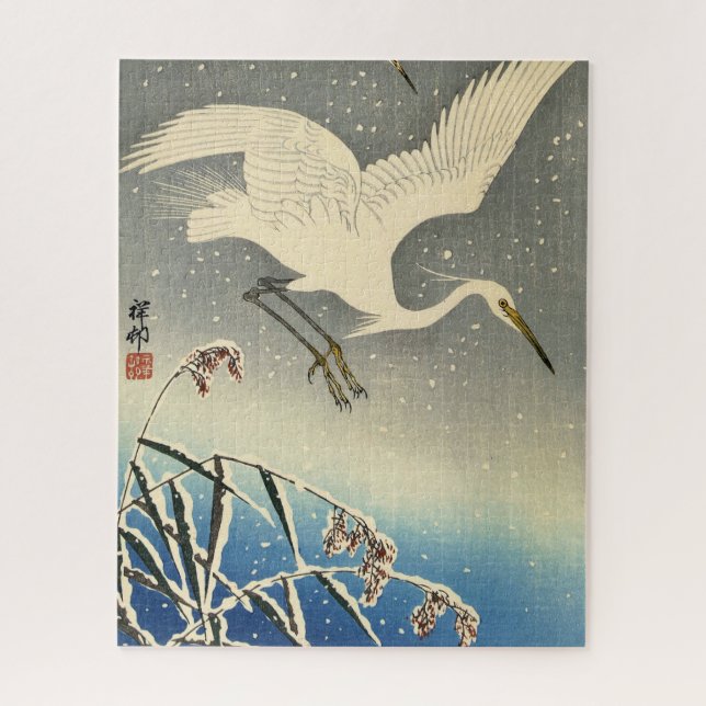 Quebra-cabeça Perching Herons in Snow por Ohara Koson (Vertical)