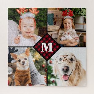 Quebra-cabeça Personalizada 4 Fotografias Monograma Xadrez Verme
