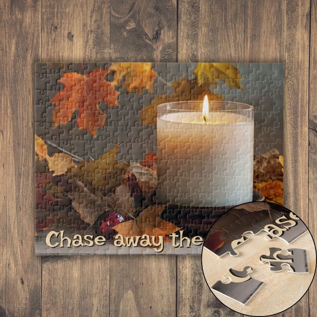 Quebra-cabeça Personalizado, Afaste-se do Malvado Pensado no Out (Personalized Chase Away the Gloom Autumn-Themed Jigsaw Puzzle)
