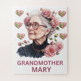 Quebra-cabeça Personalizado Avó Mary Floral Aquarela Jigsaw P
