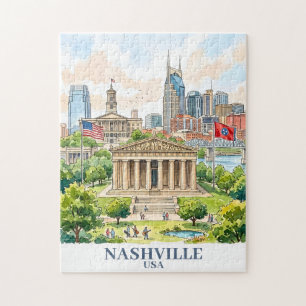 Quebra-cabeça Personalizado Nashville Tennessee EUA Aquarela Col