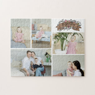 Quebra-cabeça Personalizar 5 Foto/ Com Banner Floral da Família 