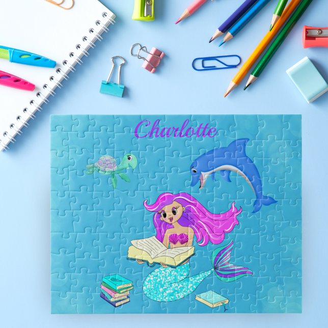 Quebra-cabeça Personalizar Livros de Leitura de Sereia com Espum (Piece together your imagination with our Sparkling Mermaid Reading Books Personalized Puzzle!)
