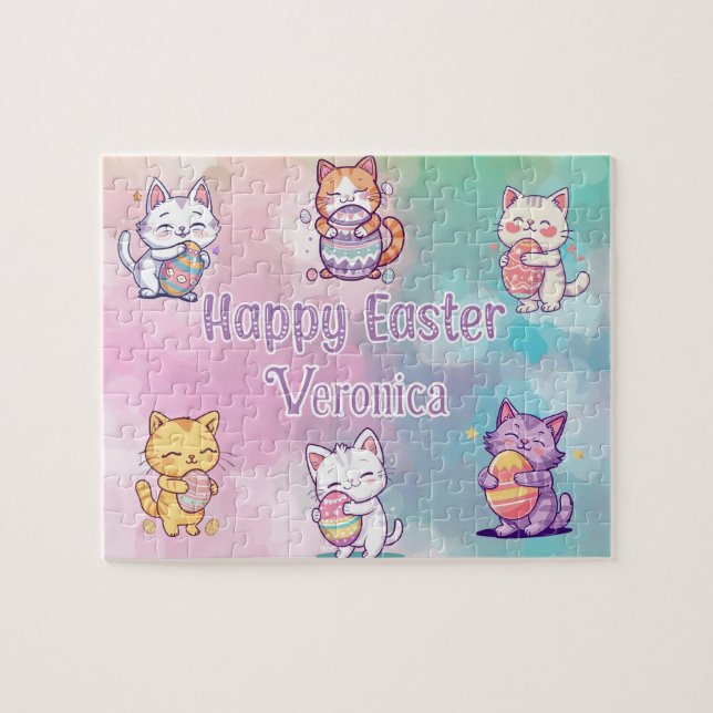 Quebra-cabeça Personalized Cat Happy Easter (Horizontal)