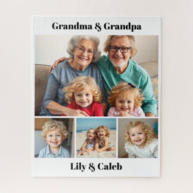 Quebra-cabeça Personalized Grandma, Grandpa and Grandkids Photo (Vertical)